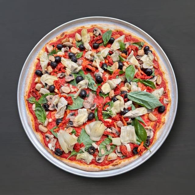 2. Roasted Vegetables Pizza With Sun-Dried Tomatoes.