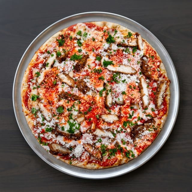 Chicken Parmesan Pizza With Red Sauce.