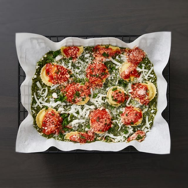 Ravioli and Pesto sauce.