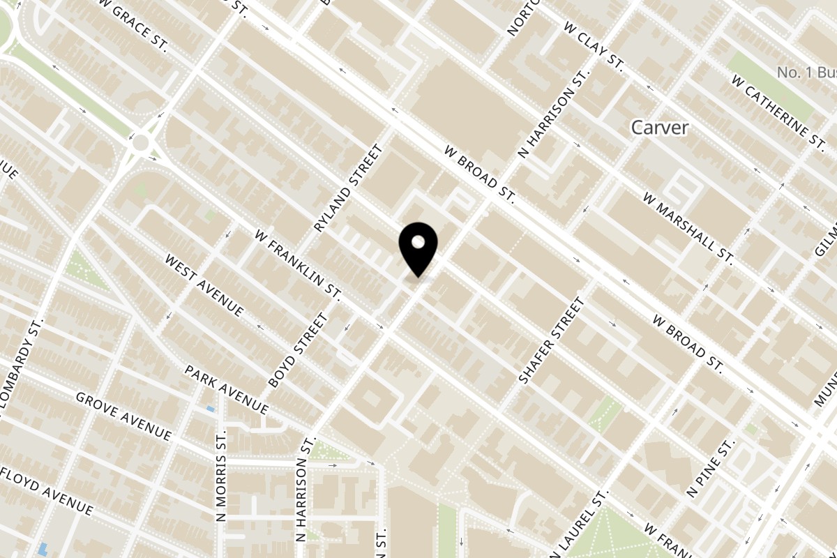 Map showing the location of Christian's Pizza on 404 N Harrison St in Richmond